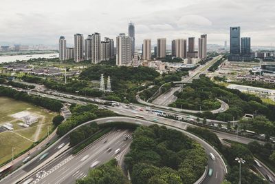 High angle view of elevated road in city