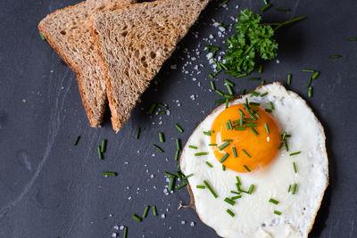 High angle view of breakfast on table