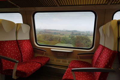 Empty seats by window in train