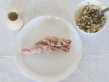 High angle view of food in plate on table