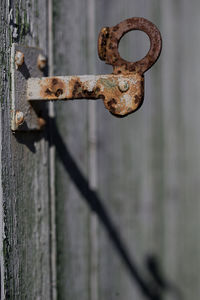 Close-up of rusty metal on door