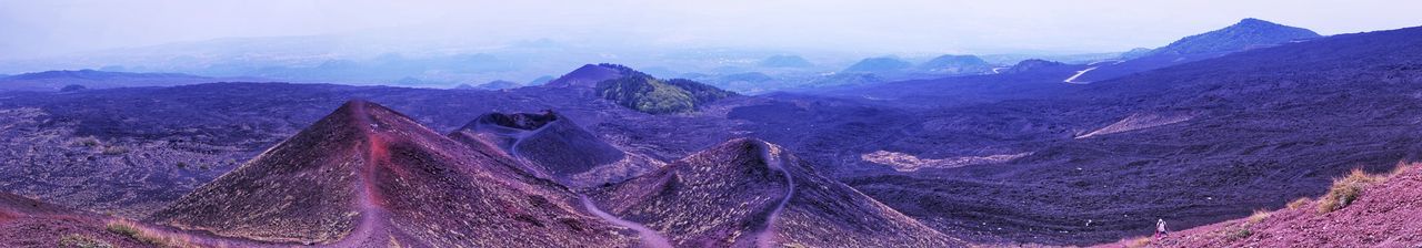 Panoramic view of landscape with mountain range in background