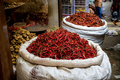 High angle view of food for sale