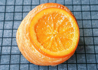 High angle view of orange on table