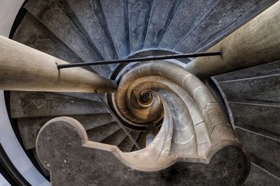 High angle view of spiral staircase in old building