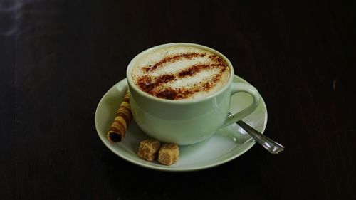 High angle view of coffee on table