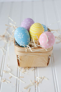 Close up of easter eggs in basket