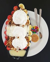 High angle view of dessert on table