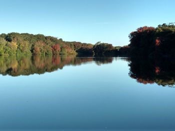 Scenic view of lake against clear sky