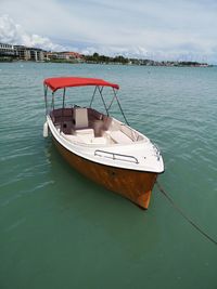 High angle view of sailboat in sea against sky