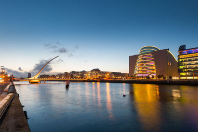 Bridge over river with buildings in background