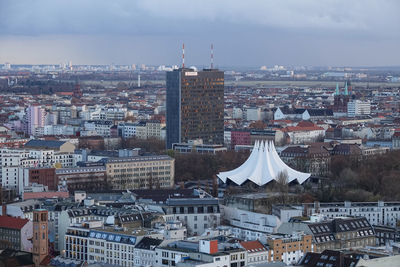 High angle view of buildings in city