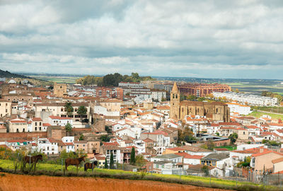 High angle view of townscape against sky