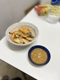 High angle view of food on table