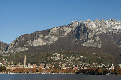 Landscape of lecco town in an autumnal evening