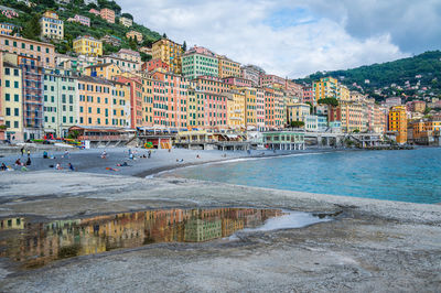 The colorful houses of the marine village of camogli on the italian riviera near portofino