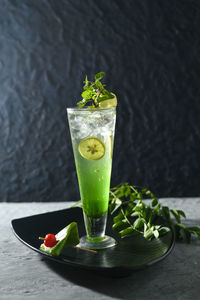 Cocktail in glass on table