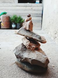 Close-up of stack on table