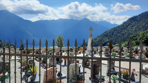 Panoramic view of temple against cloudy sky