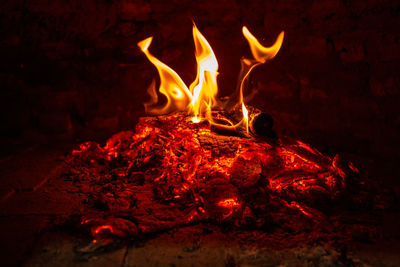 Close-up of bonfire at night