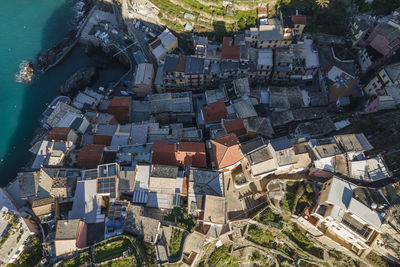 Aerial view of manarola, a beautiful travel destination along the coast of cinque terre, liguria