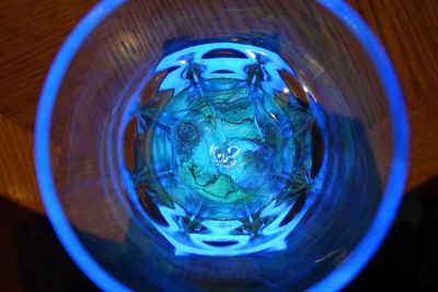 High angle view of glass of water