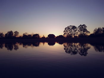 Scenic view of calm lake at sunset