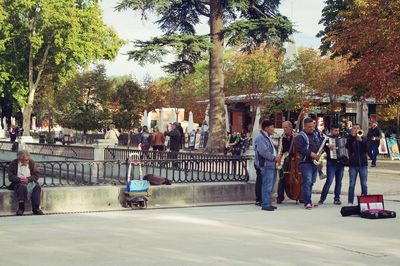 People walking in park