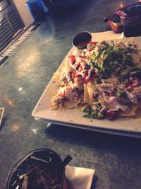 Close-up of meal served on table