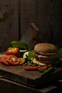 Fruits and vegetables on cutting board