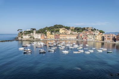 Panoramic aerial view of sestri levante and the gulf of tigullio from the path to punta manara