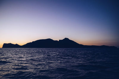 Scenic view of sea against clear sky during sunset