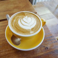 Close-up of cappuccino on table