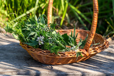 Close-up of wicker basket