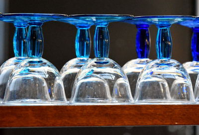 Close-up of empty glasses on table