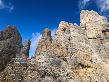 Low angle view of rock formation against sky