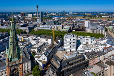 High angle view of buildings in city