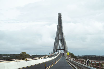 Tower bridge against cloudy sky