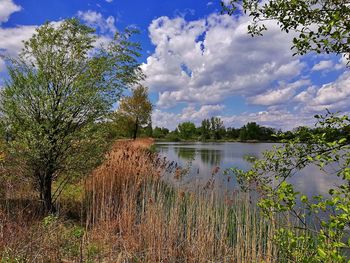 Scenic view of lake against sky