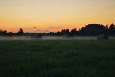 Scenic view of field against sky during sunset