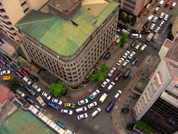 High angle view of buildings in city