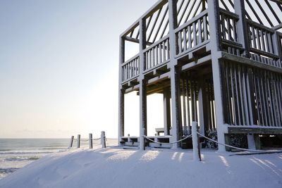 Scenic view of sea against clear sky during winter