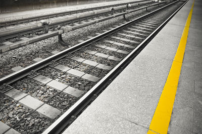 High angle view of railroad station platform