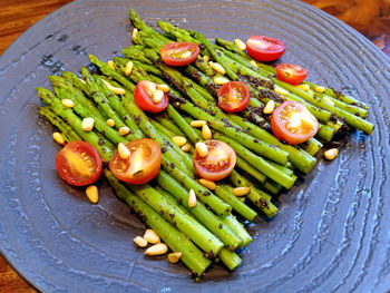 High angle view of food on table