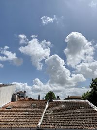 Low angle view of roof and building against sky