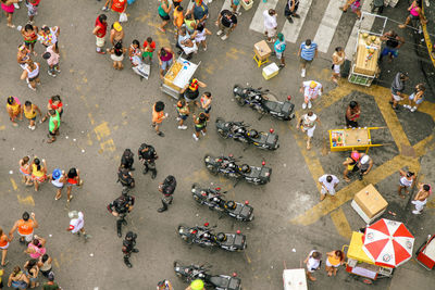 High angle view of crowd on street