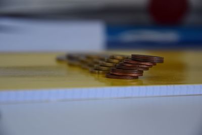 Close-up of colored pencils on table