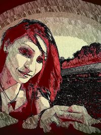 Close-up portrait of woman with red face