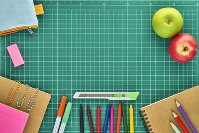 High angle view of apples on table