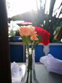 Close-up of flower vase on table